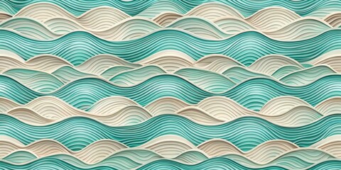 Poster - Abstract Teal and Beige Wave Pattern Design, Ideal for Textile Prints, Wallpapers, and Decorative Applications
