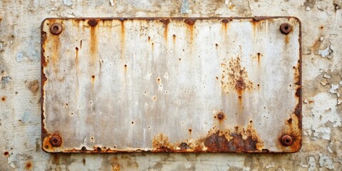 Aufkleber - Rustic Weathered Metal Panel with Corrosion and Bolt Fasteners on a Textured Wall