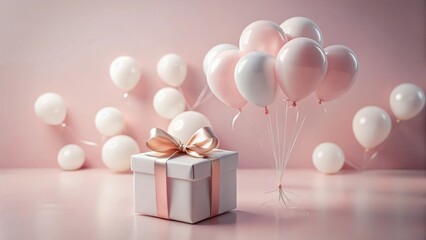 Aufkleber - A Festive Gift Presentation with Pink and White Balloons on a Pale Pink Background