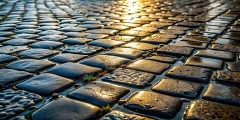 Aufkleber - Golden Hour on a Wet Cobblestone Path A Textured Perspective