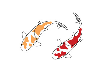 Canvas Print - Continuous one line drawing of koi fish. Single line art koi fish. Vector illustration