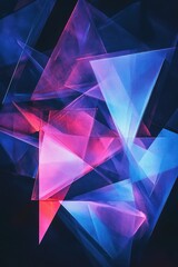 Wall Mural - Abstract glowing triangles, dark background, vibrant colors, tech design