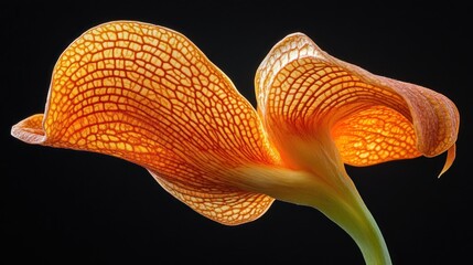 Wall Mural - Backlit orange calla lily on black background, floral art