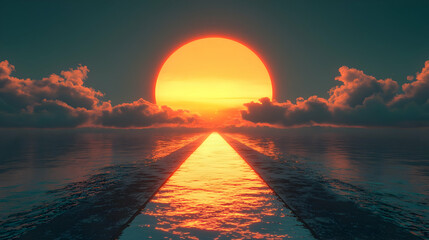 Sticker - Sunrise over calm ocean road