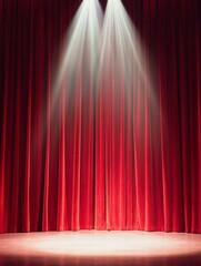 Canvas Print - Red stage curtain background with spotlight. Theater curtains. Theatrical scene with red velvet curtain and spotlight.