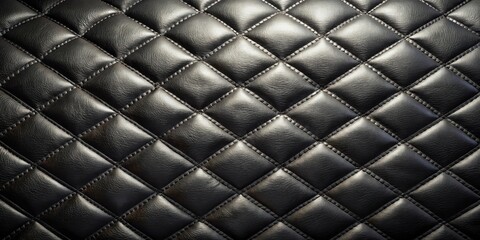 Poster - Luxurious Black Leather Upholstery with Diamond Stitch Pattern, a Textured Background for Design Projects