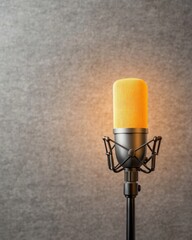 Poster - Contemporary Vocal Studio Dynamic Microphone on Textured Fabric Backdrop - Sound Recording Innovation for Music Industry and Audio Content Creation