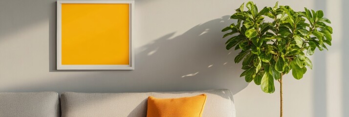 Aufkleber - Minimalist Living Room Design Gray Sectional Sofa and Vibrant Indoor Plant in Natural Light - Eco-friendly Decor Content for Sustainable Home and Interior Marketing