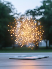 Poster - Interactive Augmented Reality Interface with Glowing Network Elements - Digital Innovation in Business Workspaces and High-Tech Data Visualization for Enhanced Productivity