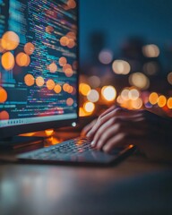 Poster - Modern Digital Workspace Ergonomic Dual Monitor Setup with Code Debugging Interface and Reference Materials - Enhancing Tech Education and Problem-Solving Skills for Future Developers