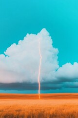 Aufkleber - Cinematic Lightning Impact Capture Dramatic Storm Bolt Against Rural Gold Fields - Dynamic Weather Visualization for Energy Forecasting and Atmospheric Science Content Creation