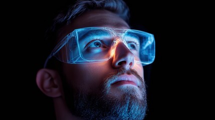 Leinwandbilder - Futuristic Holographic Data Glasses Digital Innovation for Scientific Labs - Advanced Transparent Displays in High-Tech Research and Visualization