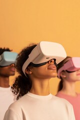 Aufkleber - Tech-Infused Health Seminar Diverse Group in Soft-Fabric VR Headsets - Revolutionizing Well-Being and Virtual Learning for Modern Office Wellness Days