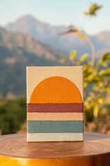 Poster - Textured Earthy Wall Art Handcrafted Linen Sunset Design on Wooden Table Vibrant Decor for Wellness Spaces and Contemporary Home Aesthetics
