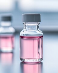 Aufkleber - Minimalist Lab Aesthetic Glass Vial with Pink Solution on Sleek Surface - Innovative Research Content for Biotech and Scientific Exploration