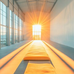 Leinwandbilder - Sunlit Industrial Elegance Textured Concrete and Warm Lighting in Modern Warehouse Design for Sustainable Business Spaces and Efficient Energy Use
