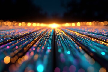 Aufkleber - Neon-Lit Digital Highway Futuristic Metallic Data Streams in Vibrant Cyberspace - Advanced Tech Solutions for Smart City Communications and Dynamic Network Infrastructure