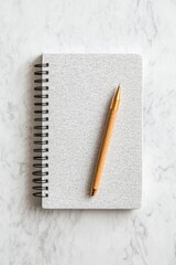 Aufkleber - Minimalist Planning Aesthetic Spiral Notebook with Wooden Pen on Marble - Streamlined Office Efficiency and Modern Time Management Solutions