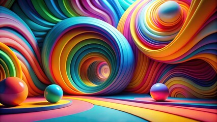 Leinwandbilder - Vibrant Rainbow Swirls and Spheres Create an Abstract, Dreamlike, Colorful Tunnel Scene