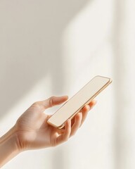 Fototapete - Minimalist Smartphone Interaction Elegant Gold Device in Sunlit Closeup - Digital Communication for Business and Marketing Innovation with Modern Interface Design