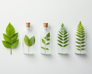 Aufkleber - Biophilic Design in Contemporary Scientific Spaces Glass Vials with Botanical Specimens on Minimalist White - Eco Research Imagery and Sustainable Lab Aesthetics