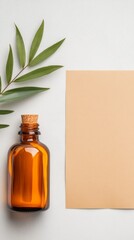 Poster - Amber Glass Apothecary Bottle with Eucalyptus and Craft Paper - Natural Aesthetics for Wellness Branding and Eco-Friendly Apothecary Advertising