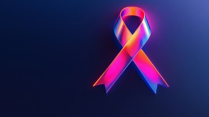 Fototapete - Futuristic Health Awareness Neon Chrome Ribbon on Dark Canvas - Engaging Y2K-Inspired Art for Community Support and Health Campaign Marketing