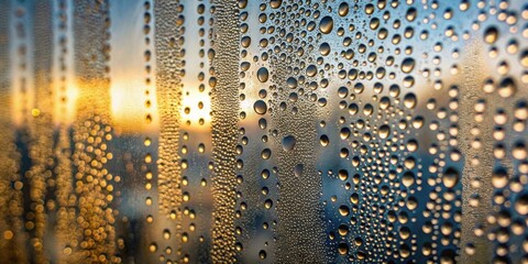 Aufkleber - Golden Hour Dew Drops on a Glass Surface A Detailed Macro View of Condensation