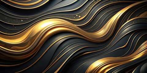 Aufkleber - Abstract Gold and Black Wavy Design with Subtle Sparkle for Elegant Backgrounds and Luxury Textures