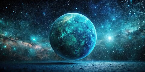 Wall Mural - a celestial body hovering above a dusty planetoid surface, under a night sky filled with myriad star