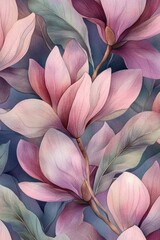 Wall Mural - Pink magnolia blossoms, close-up, floral pattern, nature background, textile design