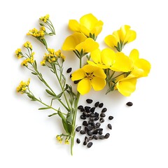 Wall Mural - Bouquet of yellow rapeseed flowers isolated on white background.