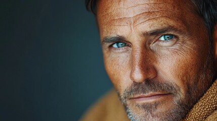 Wall Mural - Before and after photos of a problematic face and healthy skin. Close Up Portrait of a Man with Blue Eyes and Freckles