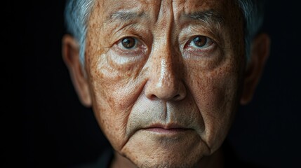 Wall Mural - asia Before and after photos of a problematic face and healthy skin. Close Up Portrait of a Pensive Elderly Man