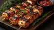 © Foxeye AI - Grilled chicken skewers with herbs and sauce. Perfect for restaurant menus, food blogs, and recipe websites.