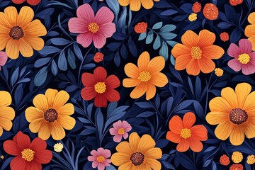 Wall Mural - Cartoon flowers abstract background texture pattern seamless