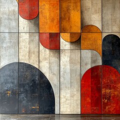 Wall Mural - Abstract Geometric Wall Art Featuring Warm Tones and Textured Surfaces for Modern Interior Design Enhancement