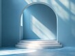 © Tatyana - Minimalist Podium for Product Display Soft Blue Background Abstract Geometry