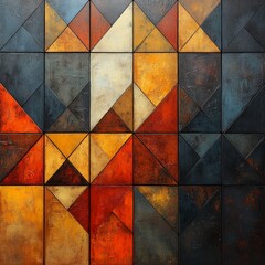 Wall Mural - Colorful Geometric Pattern in Triangular Shapes with Textured Background in Earthy Tones for Artistic and Modern Decor