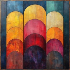 Wall Mural - Abstract geometric art with vibrant colors and arch shapes, ideal for modern decor in creative spaces, living rooms, or artistic environments