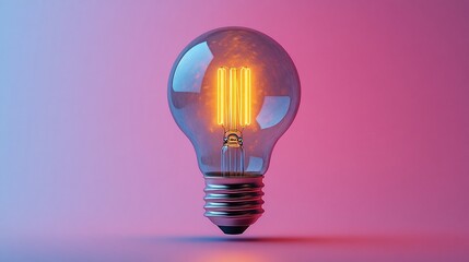 Wall Mural - illuminated light bulb glowing warmly against a gradient pink and blue background