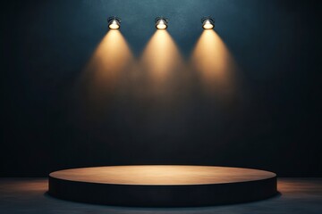 Wall Mural - empty podium with spotlights on it, representing the award ceremony for various awards or ceremonies. How to win a shiny, golden medal for your signature work.