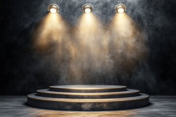 Wall Mural - empty podium with spotlights on it, representing the award ceremony for various awards or ceremonies. How to win a shiny, golden medal for your signature work.