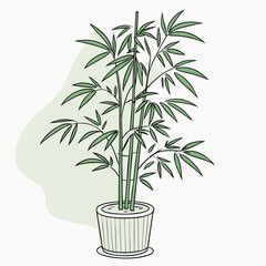 Sticker - green bamboo plant in pot vector illustration