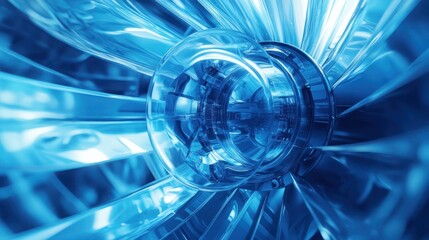 Futuristic blue engine core close-up, abstract background, technology concept