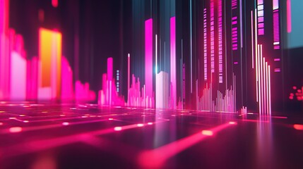 Neon data streams flow across digital landscape; futuristic tech background for website