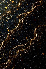 Wall Mural - Intricate golden lines weave across a deep black backdrop, creating an elegant, abstract pattern , metallic, illustration, geometric