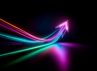 Wall Mural - vibrant light trails form an upward and rightward arrow on a dark backdrop. the glowing arrow sugges
