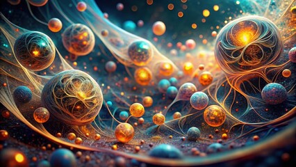 Intricate Cosmic Dance A Symphony of Illuminated Spheres Intertwined Within a Celestial Web