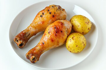 Wall Mural - Chicken legs served with boiled potatoes on a white plate